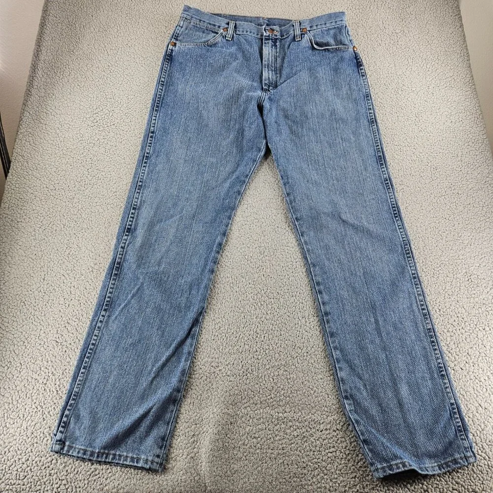 Wrangler Jeans Mens 36x34 Blue Denim 13MWZ Cowboy Cut Straight Western Chore